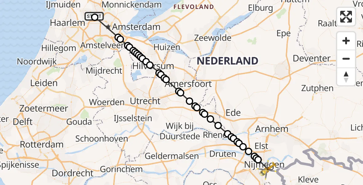 Vluchtroute Traumahelikopter Amsterdam Heliport - Nijmegen, 18 september 2026, 16:05