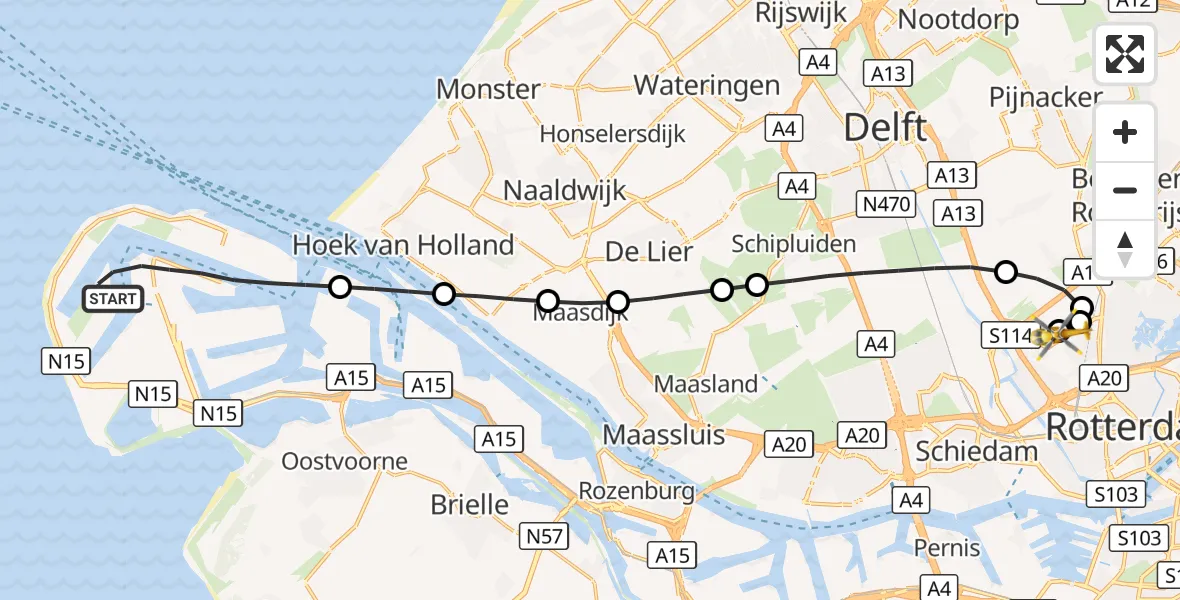 Vluchtroute Traumahelikopter Maasvlakte Rotterdam - Rotterdam The Hague Airport, 18 september 2026, 16:34