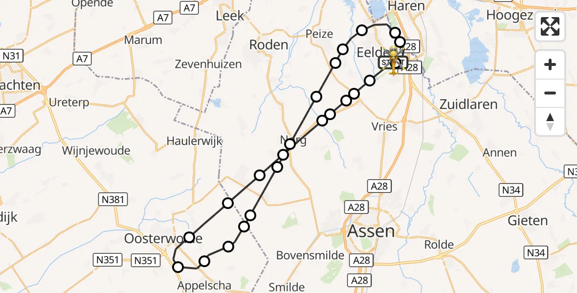 Vluchtroute Traumahelikopter Groningen Airport Eelde - Groningen Airport Eelde, 18 september 2026, 17:00