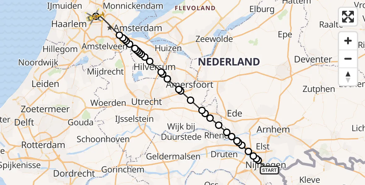 Vluchtroute Traumahelikopter Nijmegen - Amsterdam Heliport, 18 september 2026, 17:15