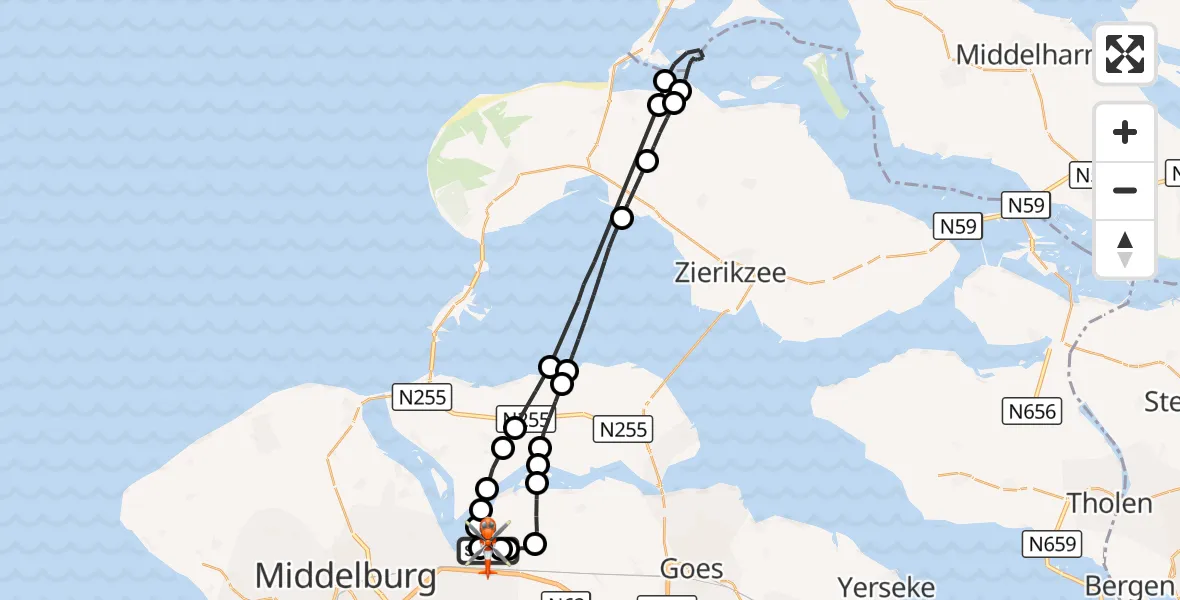 Vluchtroute Kustwachthelikopter Vliegveld Midden-Zeeland - Vliegveld Midden-Zeeland, 18 september 2026, 17:16