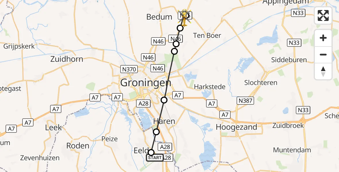 Vluchtroute Traumahelikopter Groningen Airport Eelde - Sint Annen, 18 september 2026, 17:52