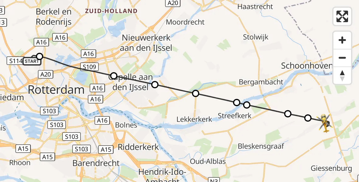 Vluchtroute Traumahelikopter Rotterdam The Hague Airport - Ottoland, 18 september 2026, 18:21