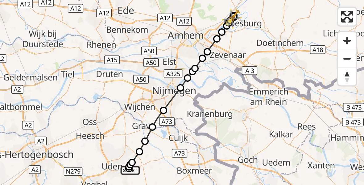Vluchtroute Traumahelikopter Vliegbasis Volkel - Ellecom, 18 september 2026, 18:47