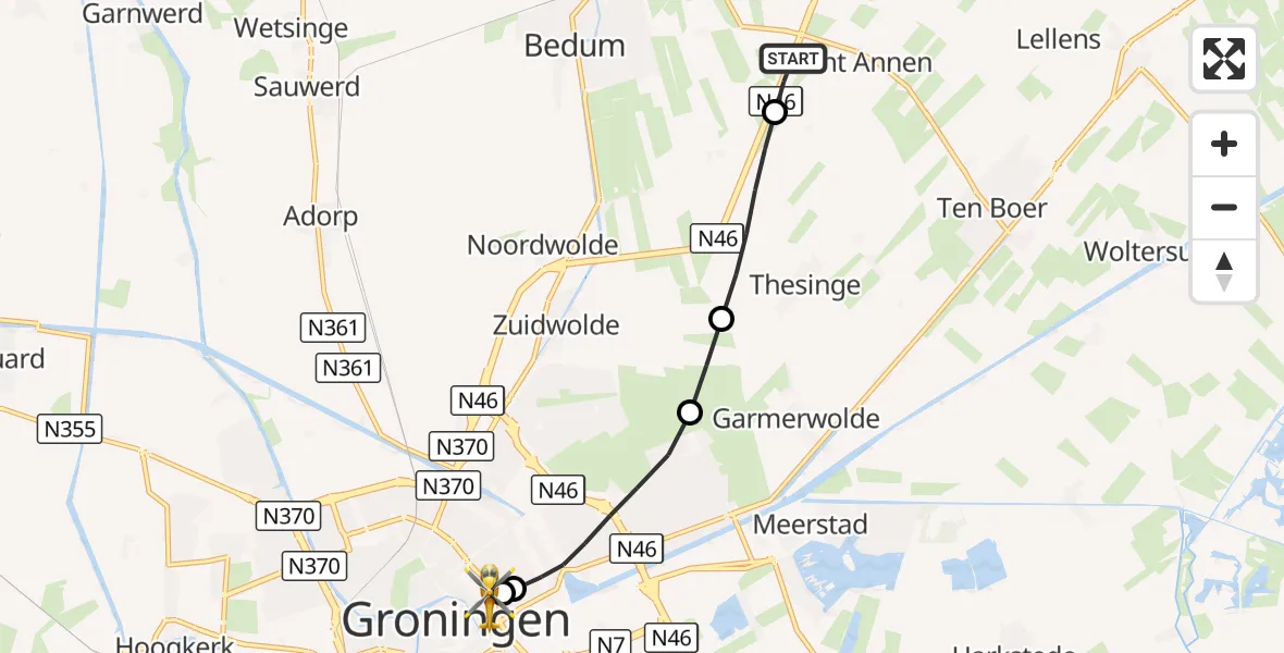 Vluchtroute Traumahelikopter Sint Annen - Universitair Medisch Centrum Groningen, 18 september 2026, 19:01