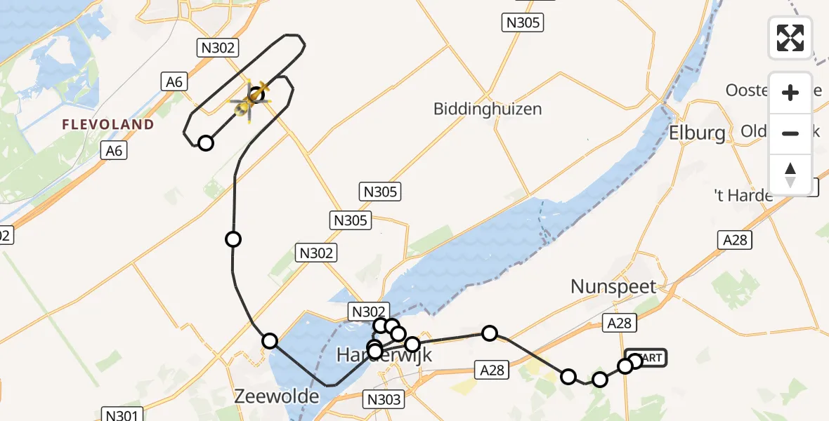 Vluchtroute Traumahelikopter Vierhouten - Lelystad Airport, 18 september 2026, 19:12
