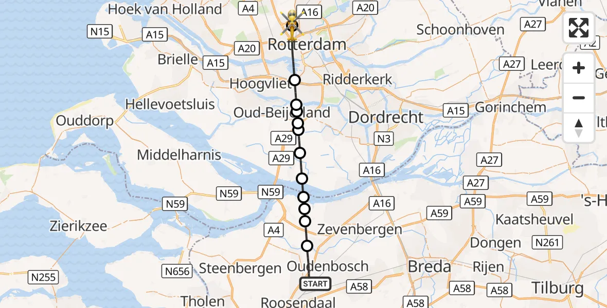 Vluchtroute Traumahelikopter Oud Gastel - Rotterdam The Hague Airport, 18 september 2026, 21:19