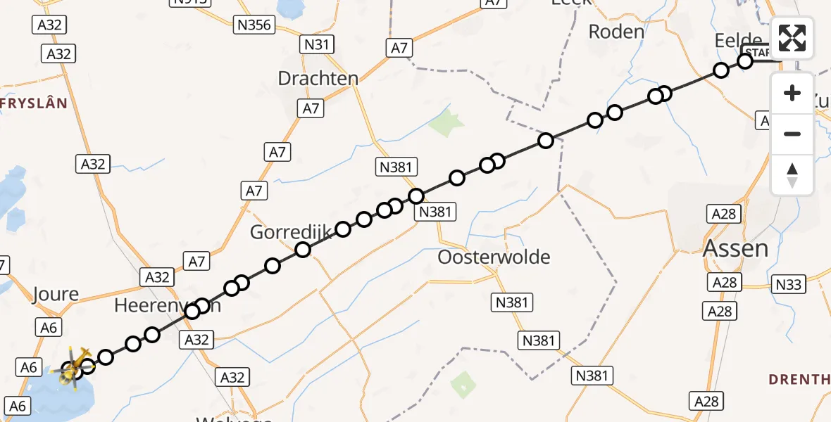 Vluchtroute Traumahelikopter Groningen Airport Eelde - Rohel, 18 september 2026, 21:39