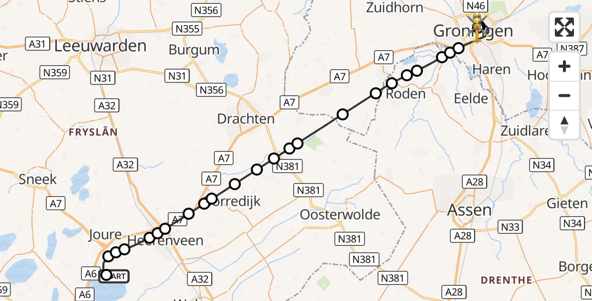Vluchtroute Traumahelikopter Rohel - Universitair Medisch Centrum Groningen, 18 september 2026, 22:42