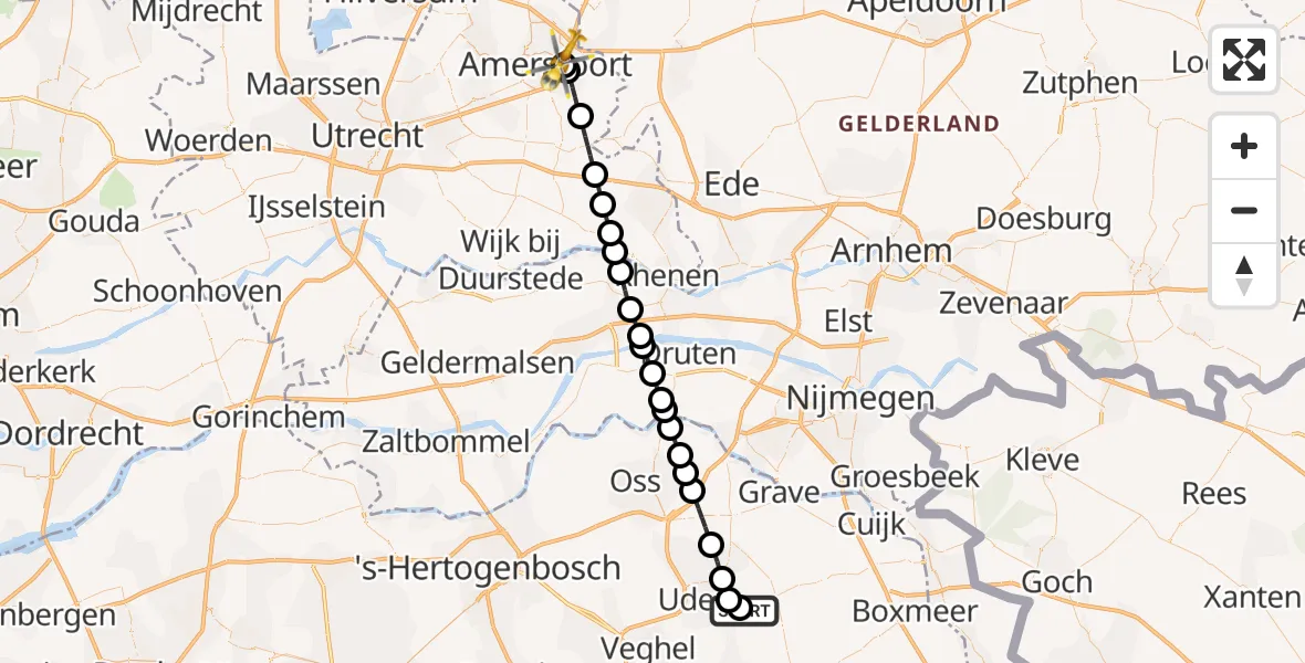 Vluchtroute Traumahelikopter Vliegbasis Volkel - Amersfoort, 18 september 2026, 23:10