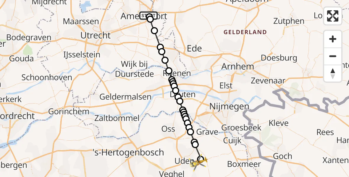 Vluchtroute Traumahelikopter Amersfoort - Vliegbasis Volkel, 18 september 2026, 23:42