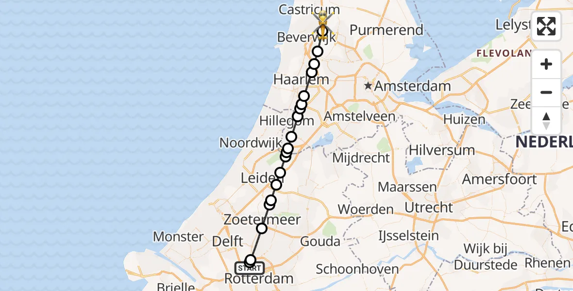 Vluchtroute Traumahelikopter Rotterdam The Hague Airport - Uitgeest, 19 september 2026, 00:00