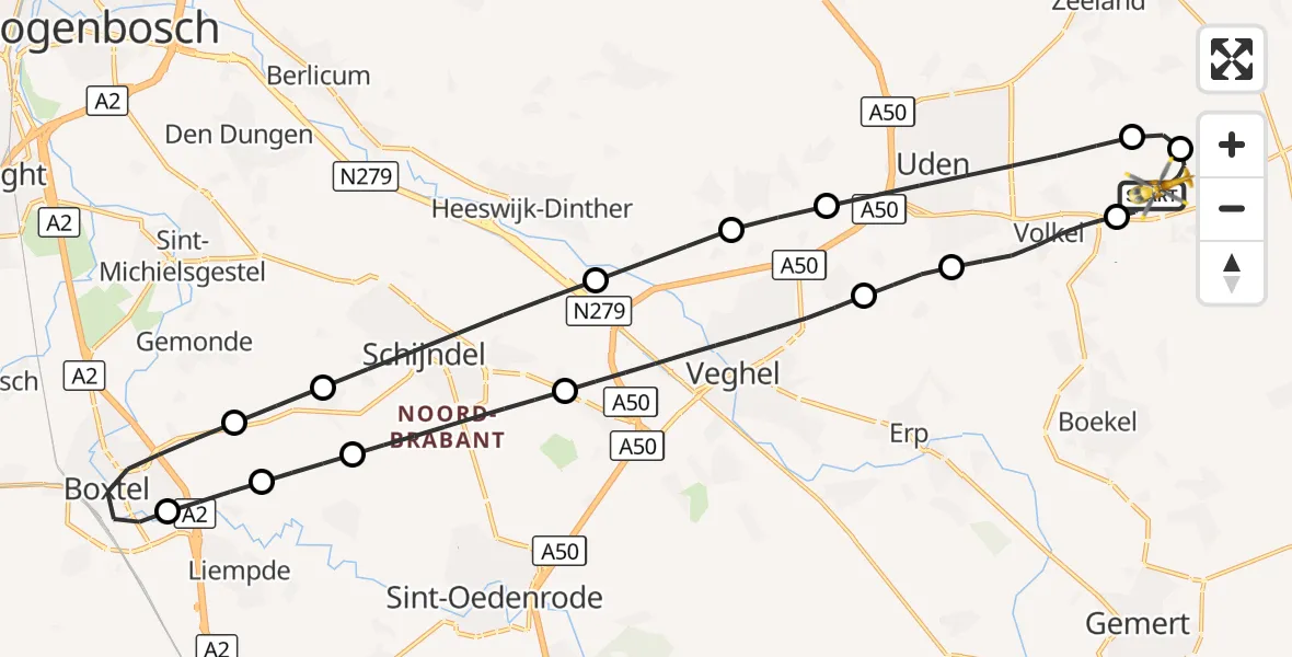 Vluchtroute Traumahelikopter Vliegbasis Volkel - Vliegbasis Volkel, 19 september 2026, 00:06