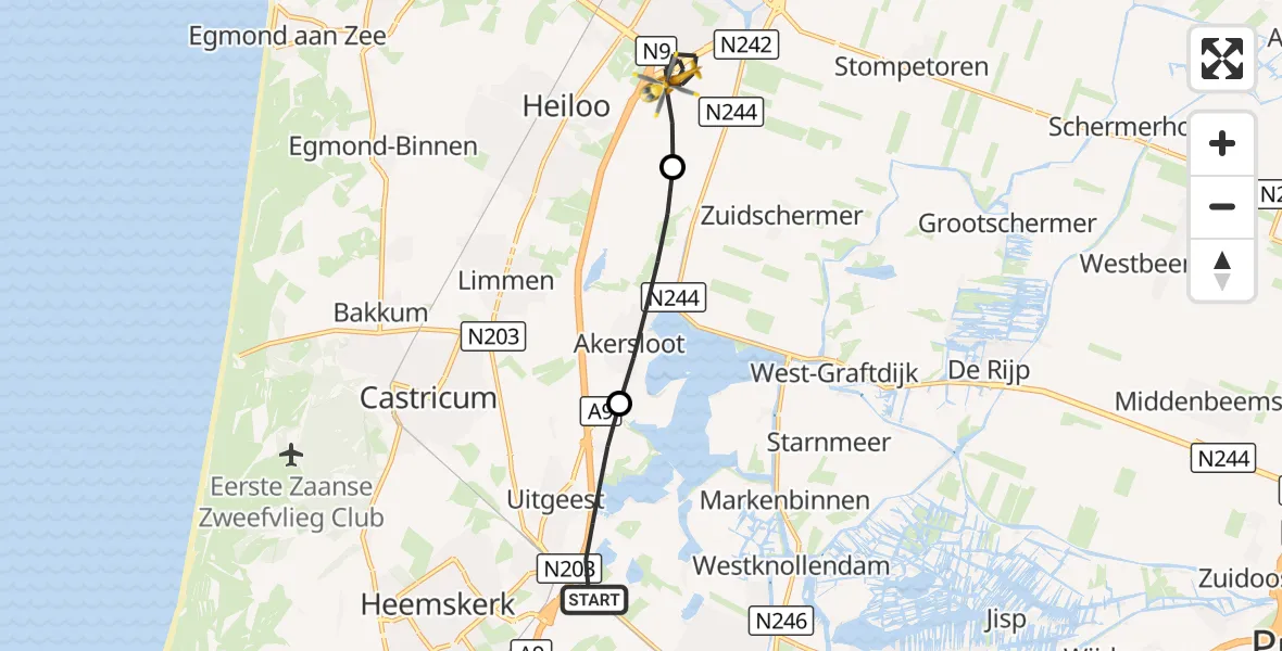 Vluchtroute Traumahelikopter Uitgeest - Alkmaar, 19 september 2026, 00:40