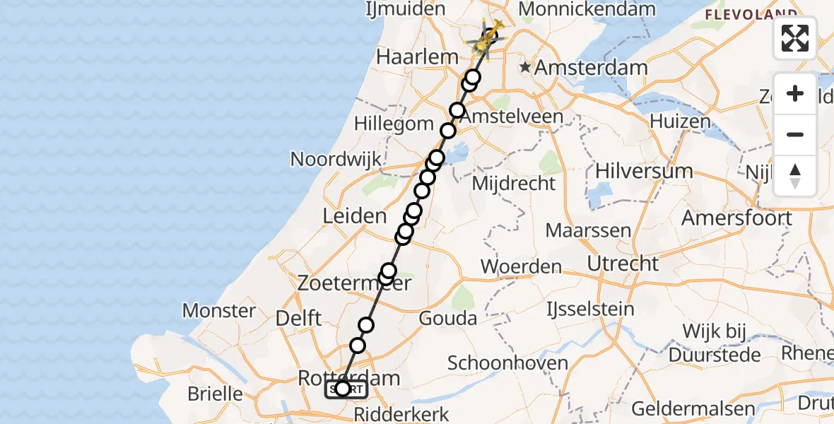 Vluchtroute Traumahelikopter Erasmus MC - Amsterdam Heliport, 19 september 2026, 02:05