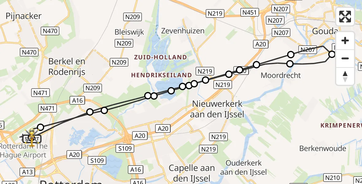 Vluchtroute Traumahelikopter Rotterdam The Hague Airport - Rotterdam The Hague Airport, 19 september 2026, 03:05