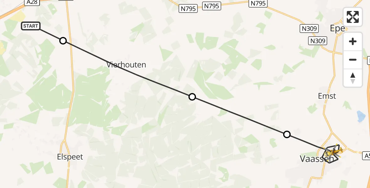 Vluchtroute Traumahelikopter Hulshorst - Vaassen, 19 september 2026, 08:12