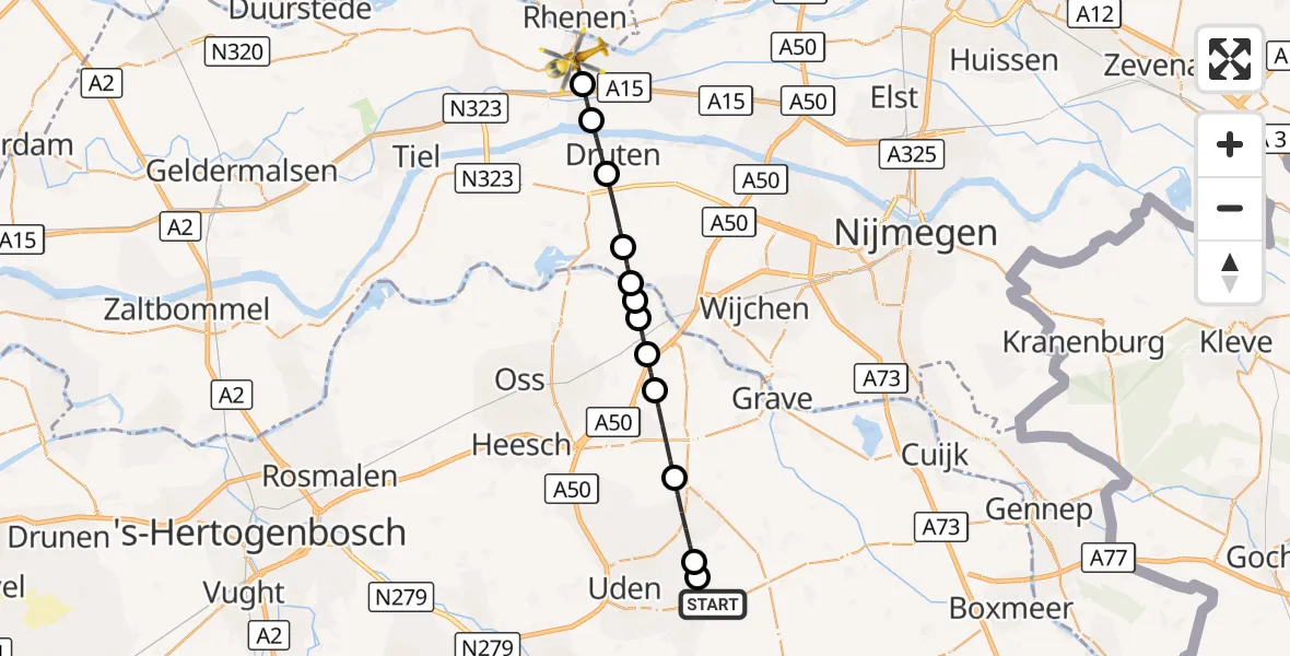Vluchtroute Traumahelikopter Vliegbasis Volkel - Kesteren, 19 september 2026, 08:59