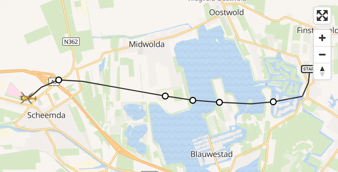 Vluchtroute Traumahelikopter Finsterwolde - Scheemda, 19 september 2026, 09:12