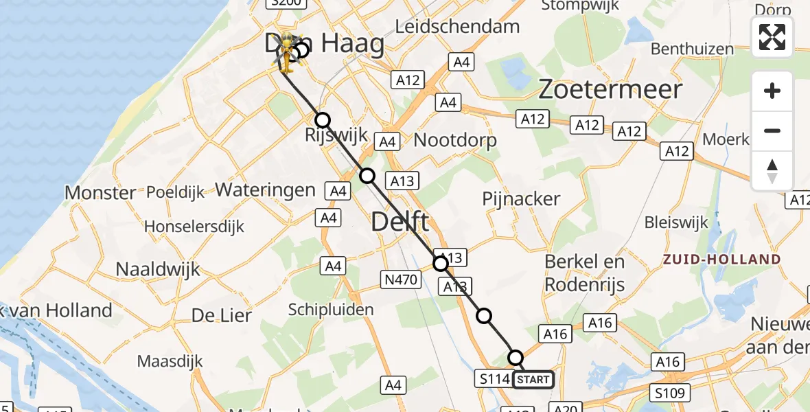 Vluchtroute Traumahelikopter Rotterdam The Hague Airport - 's-Gravenhage, 19 september 2026, 09:31