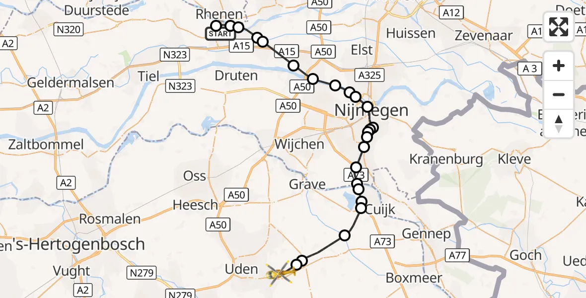 Vluchtroute Traumahelikopter Kesteren - Vliegbasis Volkel, 19 september 2026, 10:13