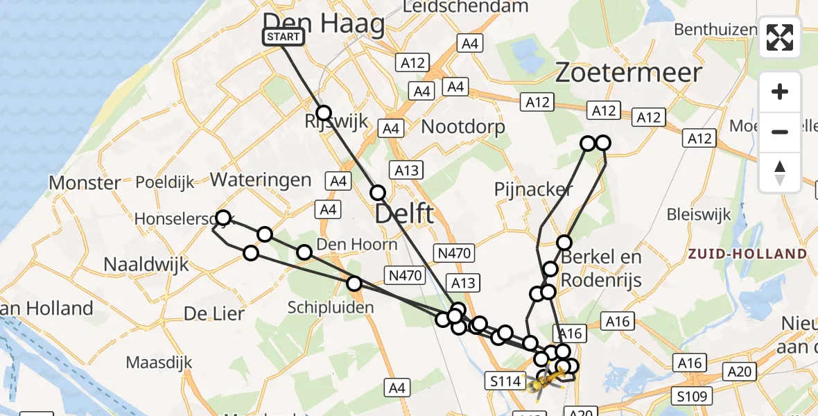 Vluchtroute Traumahelikopter 's-Gravenhage - Rotterdam The Hague Airport, 19 september 2026, 10:34