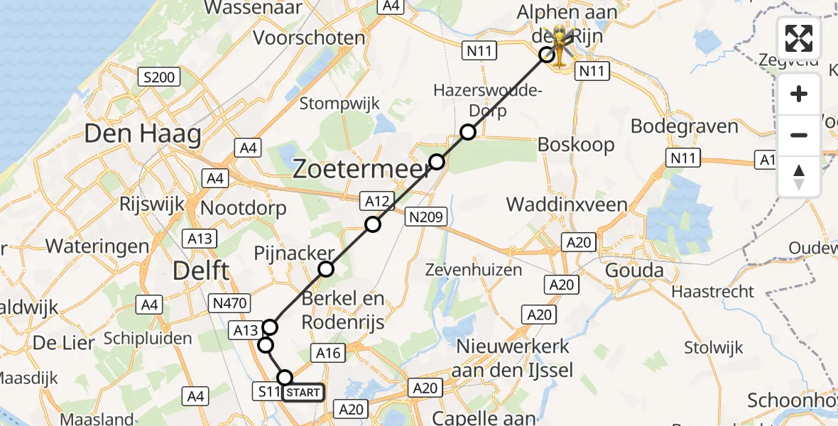 Vluchtroute Traumahelikopter Rotterdam The Hague Airport - Alphen aan den Rijn, 19 september 2026, 11:56