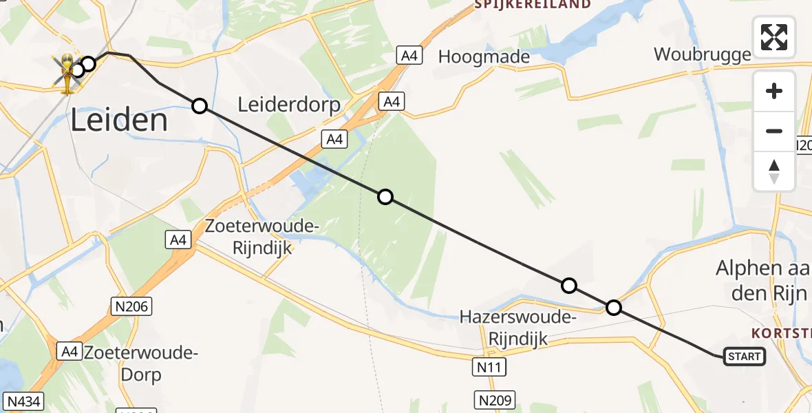 Vluchtroute Traumahelikopter Alphen aan den Rijn - Leids Universitair Medisch Centrum (LUMC), 19 september 2026, 12:26