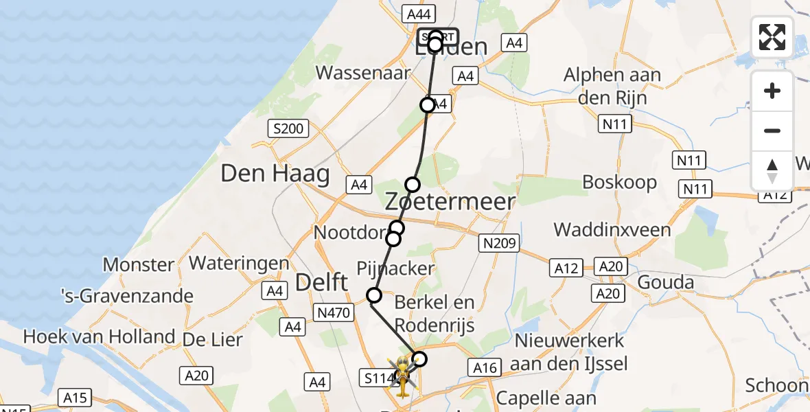 Vluchtroute Traumahelikopter Leids Universitair Medisch Centrum (LUMC) - Rotterdam The Hague Airport, 19 september 2026, 12:46