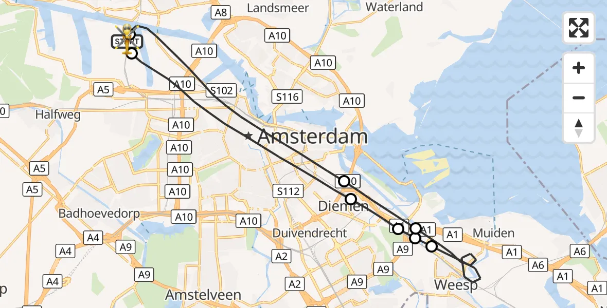 Vluchtroute Traumahelikopter Amsterdam Heliport - Amsterdam Heliport, 19 september 2026, 13:43