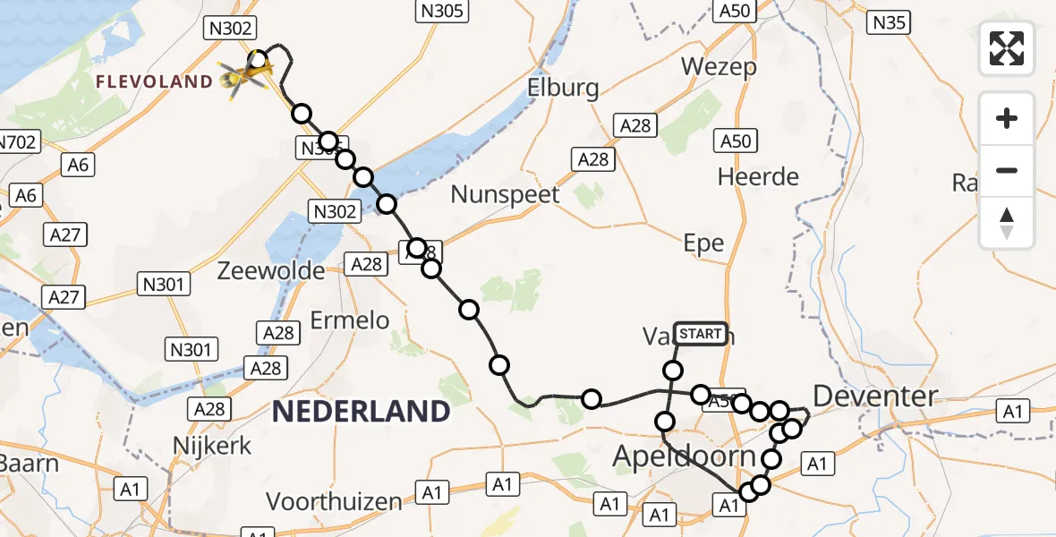 Vluchtroute Traumahelikopter Vaassen - Lelystad Airport, 19 september 2026, 13:48