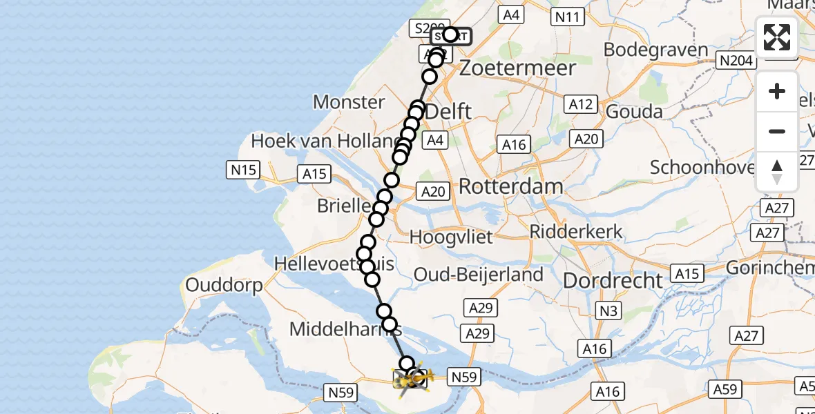 Vluchtroute Traumahelikopter 's-Gravenhage - Ooltgensplaat, 19 september 2026, 14:49
