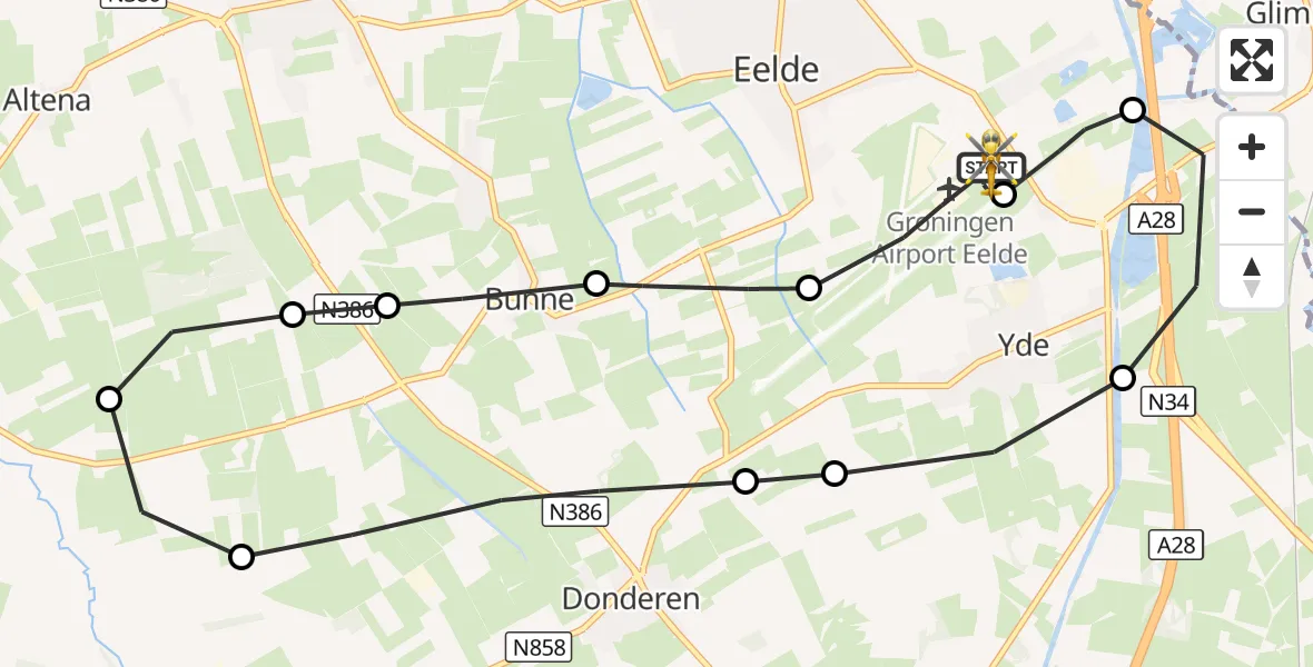Vluchtroute Traumahelikopter Groningen Airport Eelde - Groningen Airport Eelde, 19 september 2026, 15:01