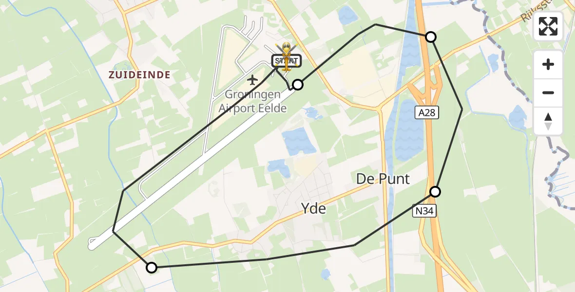 Vluchtroute Traumahelikopter Groningen Airport Eelde - Groningen Airport Eelde, 19 september 2026, 15:21