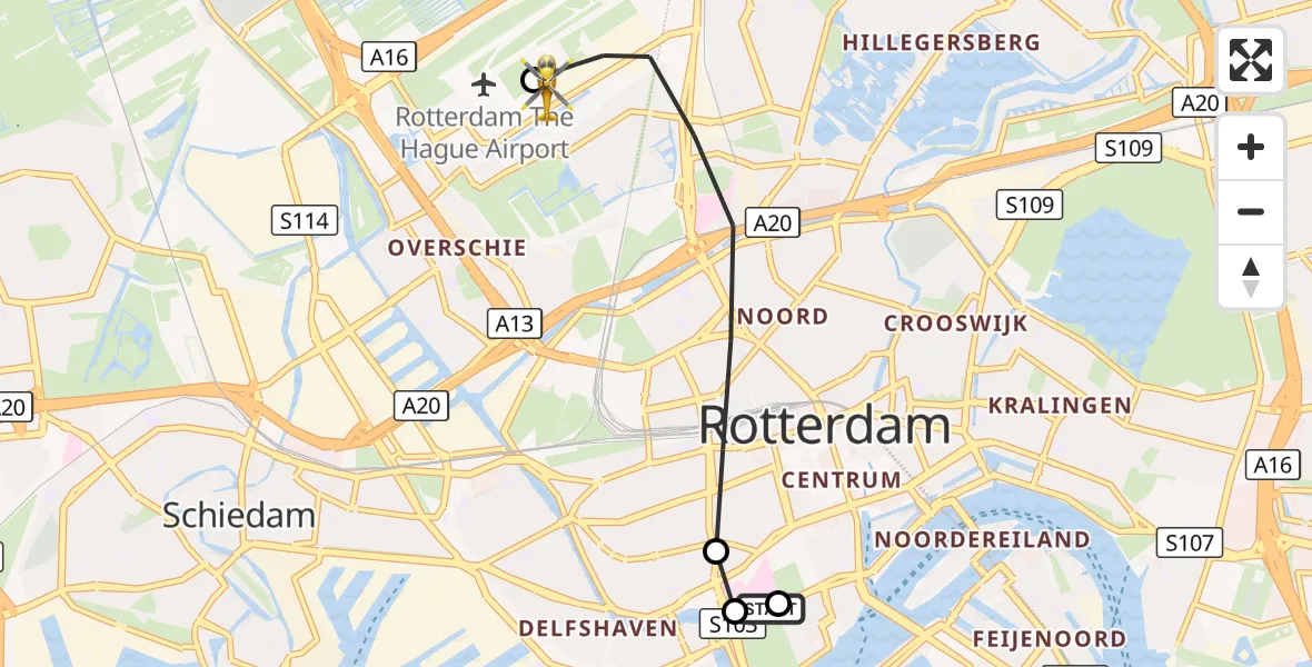 Vluchtroute Traumahelikopter Erasmus MC - Rotterdam The Hague Airport, 19 september 2026, 16:07