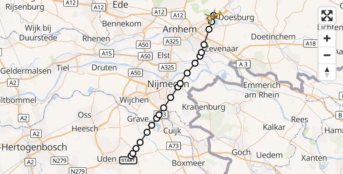 Vluchtroute Traumahelikopter Vliegbasis Volkel - De Steeg, 19 september 2026, 16:48