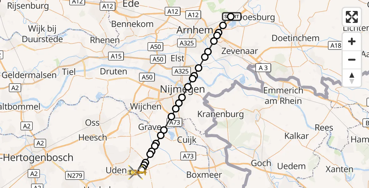 Vluchtroute Traumahelikopter De Steeg - Vliegbasis Volkel, 19 september 2026, 17:12