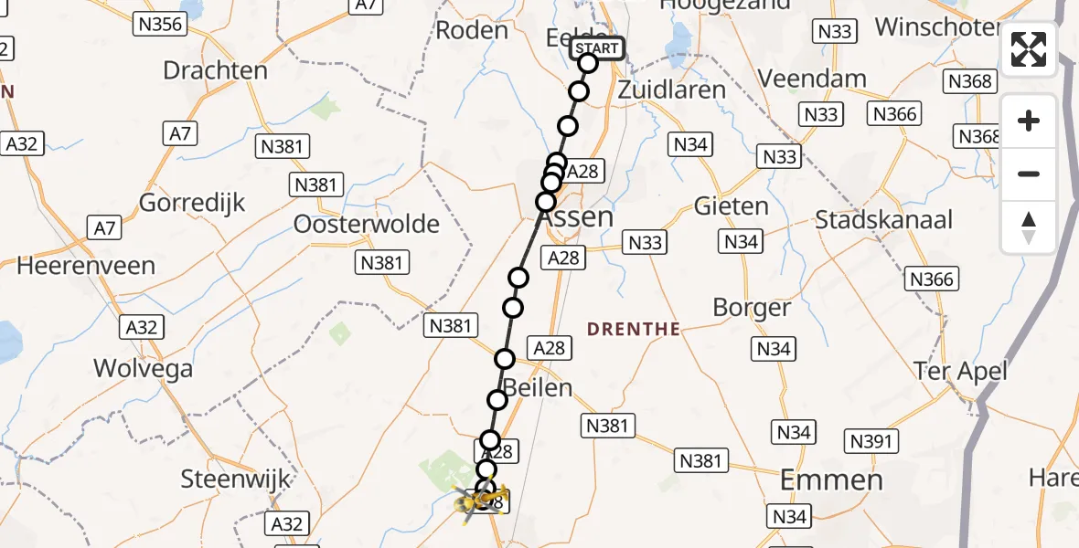 Vluchtroute Traumahelikopter Groningen Airport Eelde - Eursinge, 19 september 2026, 17:31