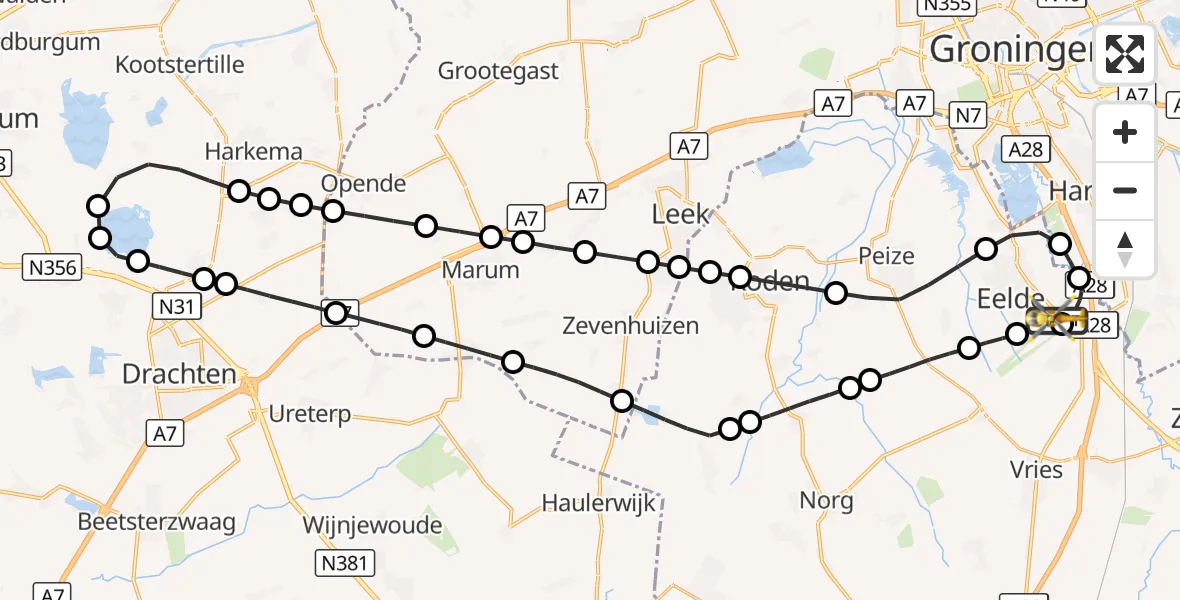Vluchtroute Traumahelikopter Groningen Airport Eelde - Groningen Airport Eelde, 19 september 2026, 19:14