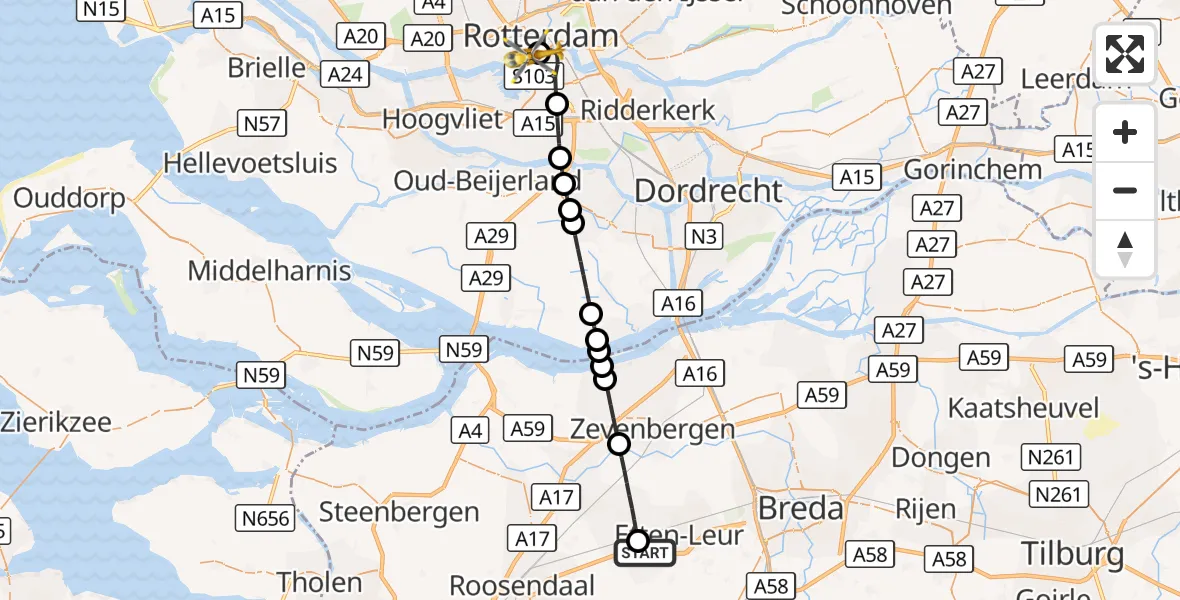 Vluchtroute Traumahelikopter St. Willebrord - Erasmus MC, 19 september 2026, 20:18