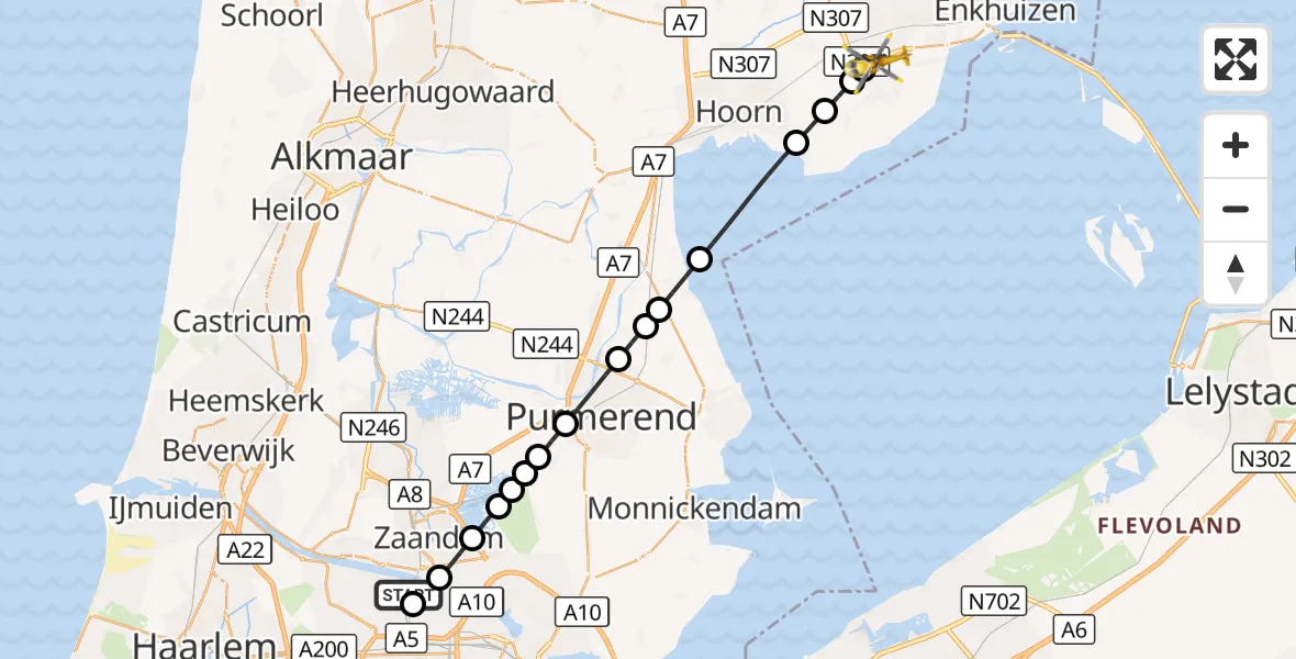 Vluchtroute Traumahelikopter Amsterdam Heliport - Hoogkarspel, 20 september 2026, 01:19