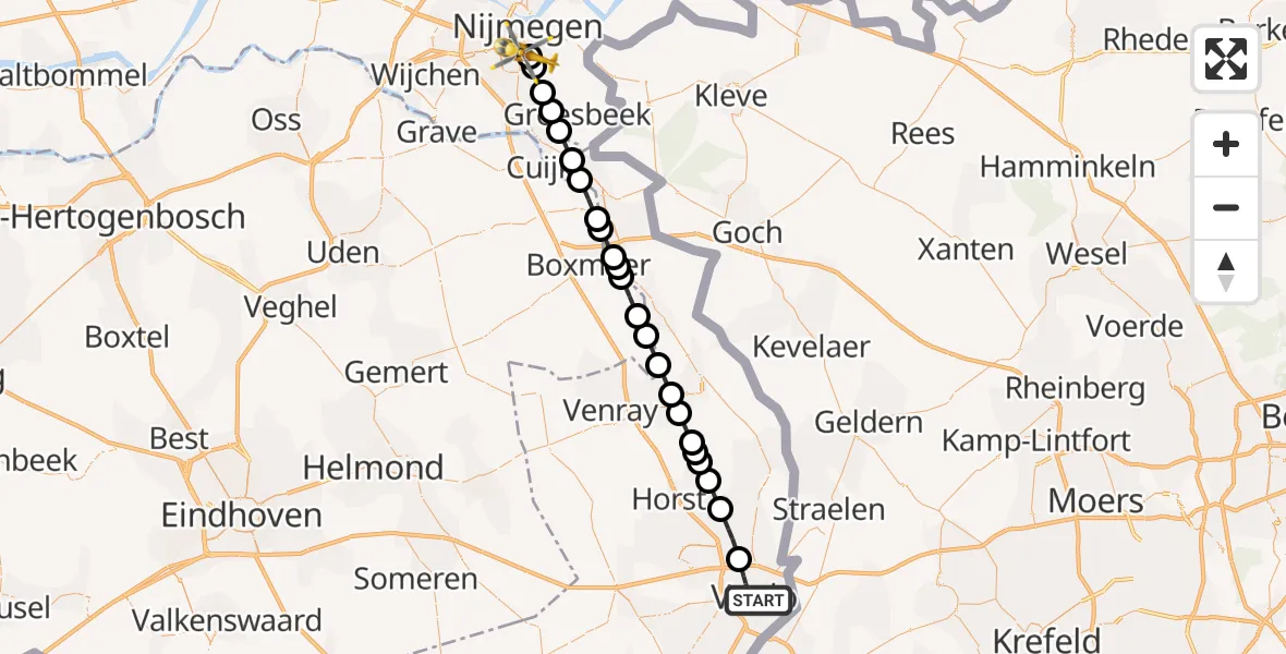Vluchtroute Traumahelikopter Venlo - Radboud University Medical Center Heliport, 20 september 2026, 01:52
