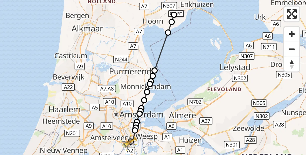 Vluchtroute Traumahelikopter Hoogkarspel - Amsterdam UMC Helipad, 20 september 2026, 01:52