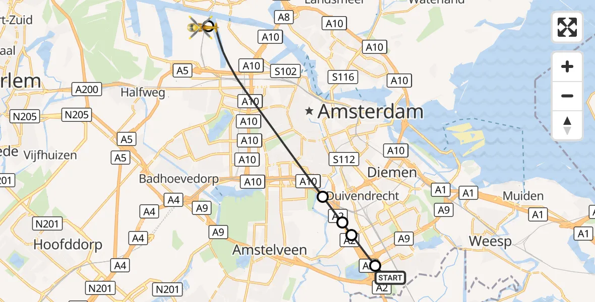 Vluchtroute Traumahelikopter Amsterdam UMC Helipad - Amsterdam Heliport, 20 september 2026, 02:42
