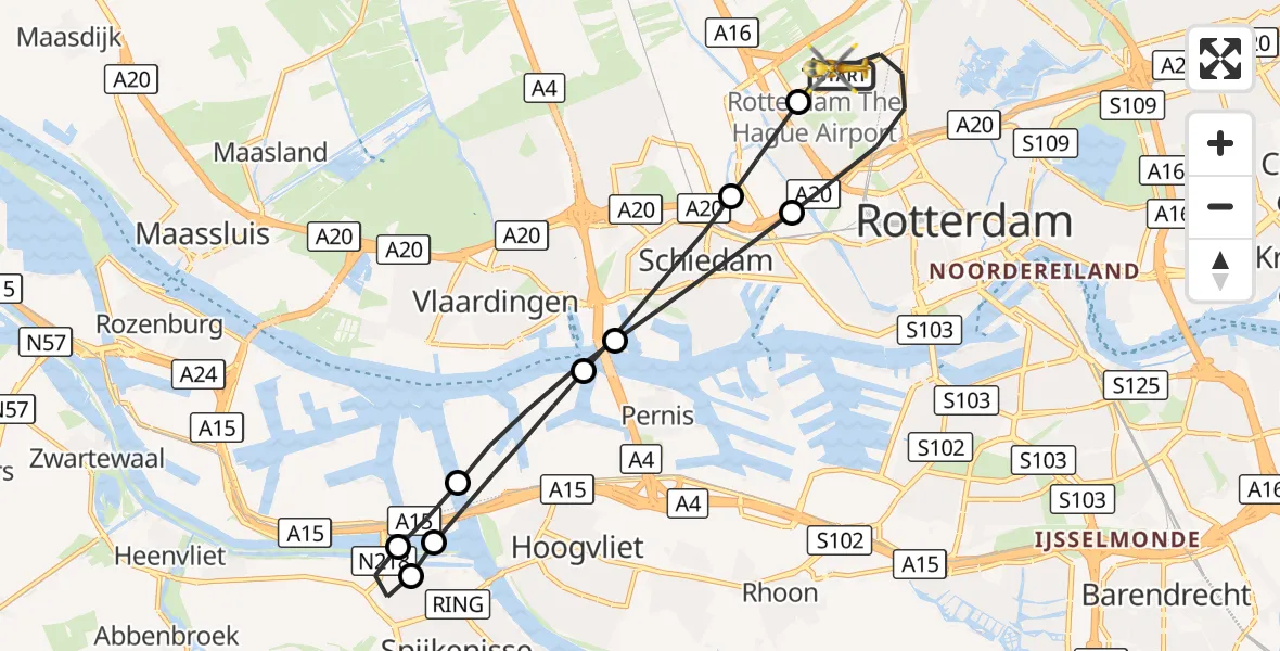 Vluchtroute Traumahelikopter Rotterdam The Hague Airport - Rotterdam The Hague Airport, 20 september 2026, 06:23