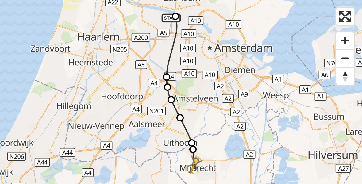 Vluchtroute Traumahelikopter Amsterdam Heliport - Mijdrecht, 20 september 2026, 09:31