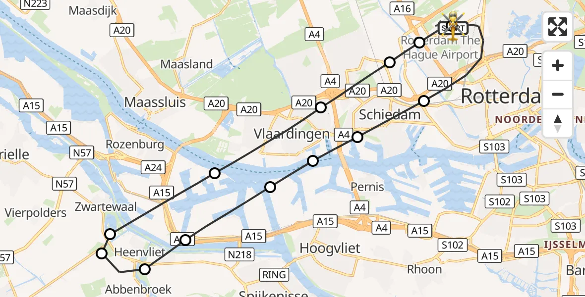 Vluchtroute Traumahelikopter Rotterdam The Hague Airport - Rotterdam The Hague Airport, 20 september 2026, 10:19