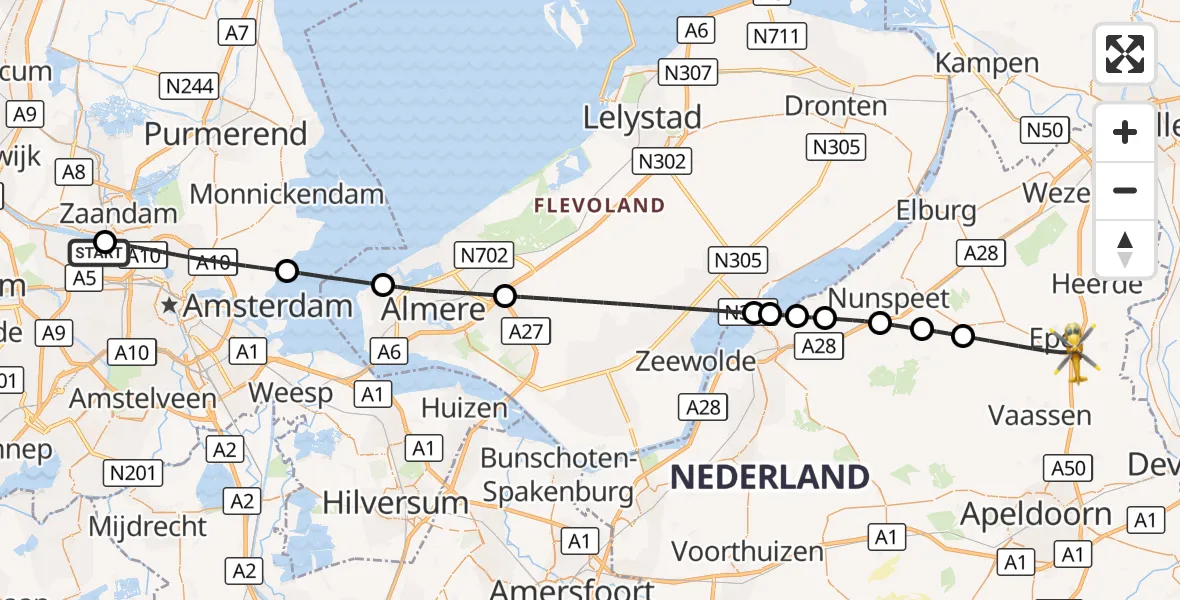 Vluchtroute Traumahelikopter Amsterdam Heliport - Epe, 20 september 2026, 11:43