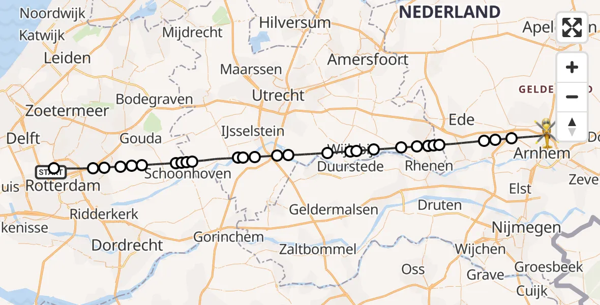 Vluchtroute Traumahelikopter Rotterdam The Hague Airport - Arnhem, 20 september 2026, 11:59