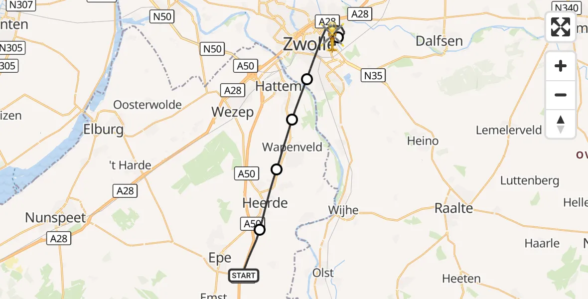 Vluchtroute Traumahelikopter Epe - Isala Hospital Zwolle Heliport, 20 september 2026, 12:18